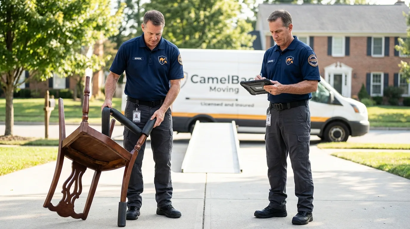 Movers inspecting furniture for damage prevention before loading in Townsend, MT