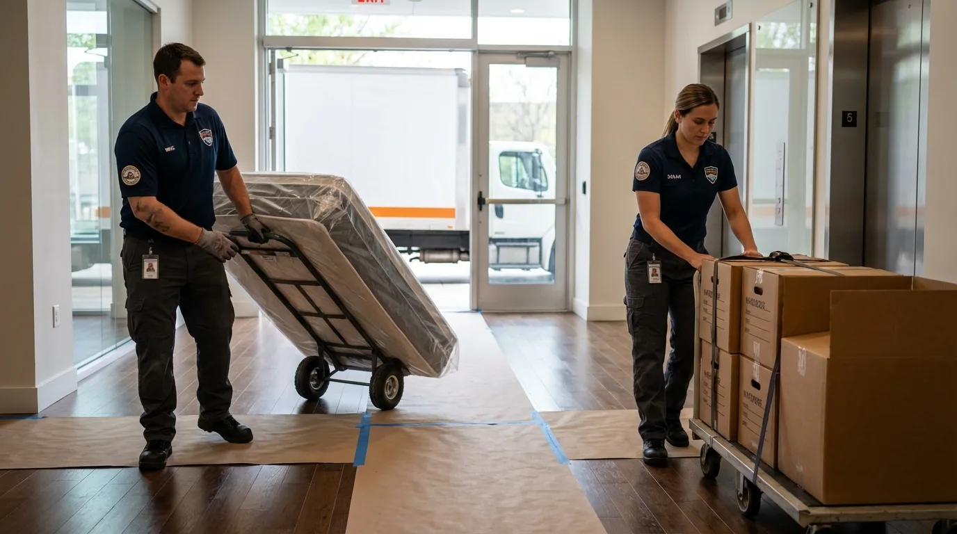 Professional apartment movers loading elevator in Townsend, MT
